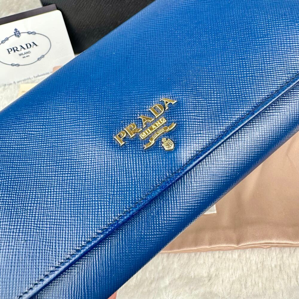 Prada Long Wallet Blue Saffiano Leather NICE Used with box Cute! - Picture 3 of 16